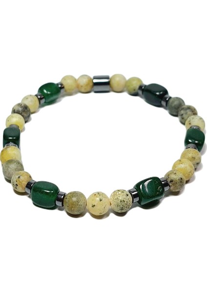 JTSS25DOB1533 Akik Ceyt Hematit Sarı Yeşil Janti Doğaltaş Bileklik
