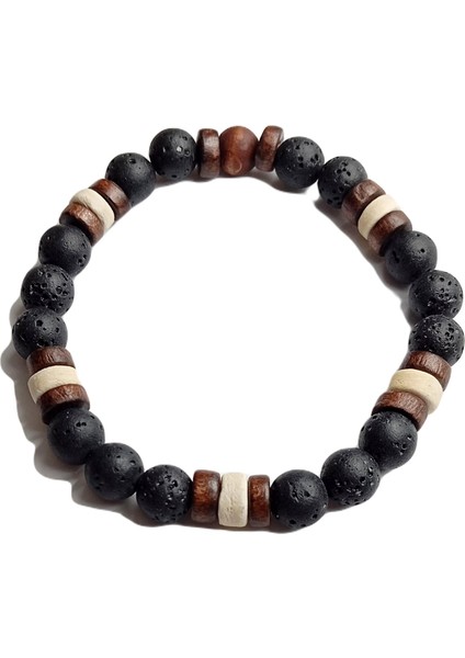 JTSS25DOB1568 Mazı Ağacı Lav Siyah Janti Doğaltaş Bileklik