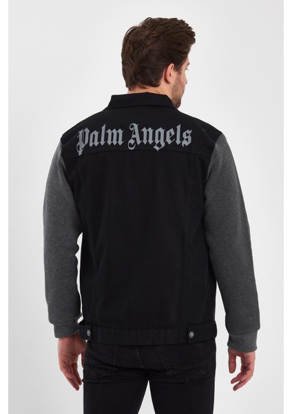 Erkek Sırt Baskılı Penye Kol Siyah Bol Kot Ceket modelleri