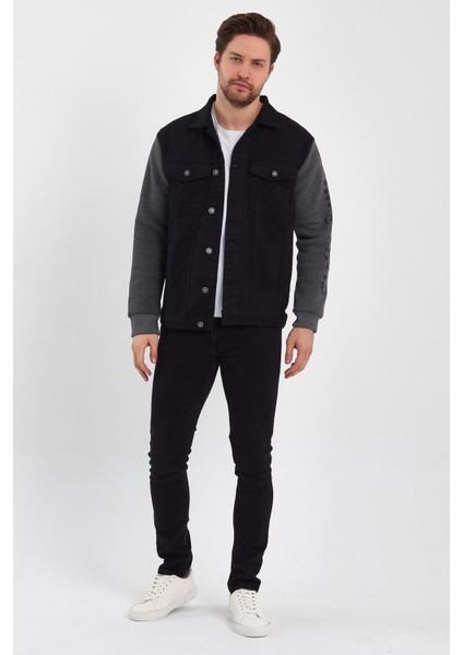 Erkek Sırt Baskılı Penye Kol Siyah Bol Kot Ceket fırsatları