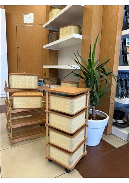 Ahşap Kare Sebzelik 4 Katlı Yana Açılır Krem Patates Soğan Tekerlekli Sebzelik