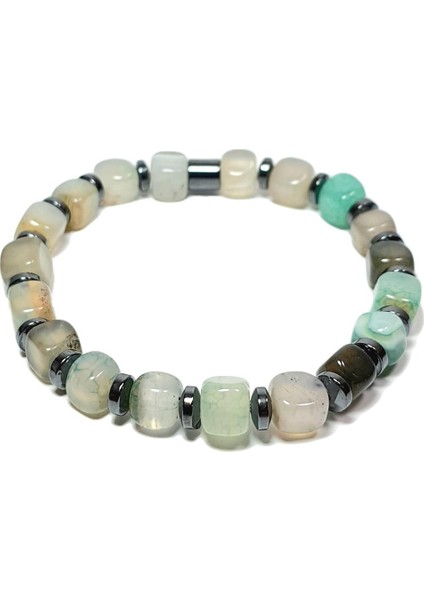 JTSS25DOB1536 Akik Hematit Su Yeşili Janti Doğaltaş Bileklik