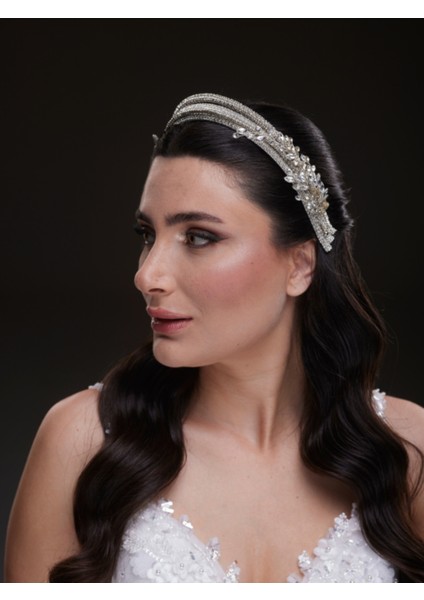 Çiçek Motifli Kristal Taşlı Işıltılı Gelin Tacı Zarif Saç Aksesuarı fiyatları