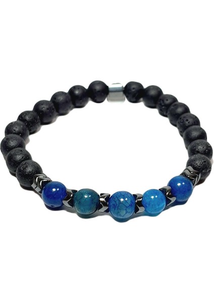 JTSS25DOB1555 Akik Lav Hematit Siyah Janti Doğaltaş Bileklik