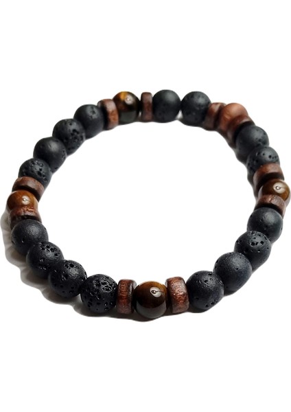 JTSS25DOB1569 Kaplangözü Mazı Ağacı Lav Siyah Janti Doğaltaş Bileklik