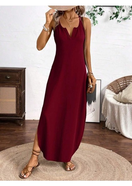 Kadın Askılı Yuvarlak Yaka Asimetrik Detaylı Viskon Elbise indirimleri