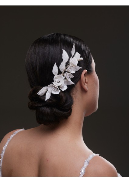 Yaprak ve Çiçek Desenli Incili Düşük Topuz Gelin Saç Aksesuarı fiyatları