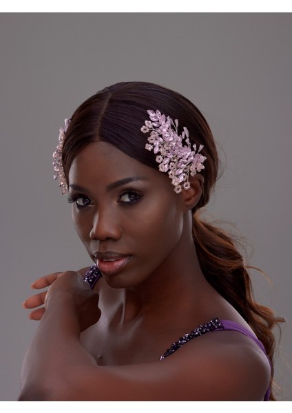 Çift Taraflı Kristal ve Taş Detaylı Gümüş Gelin Saç Aksesuarı – Zarif ve Işıltılı Tasarım