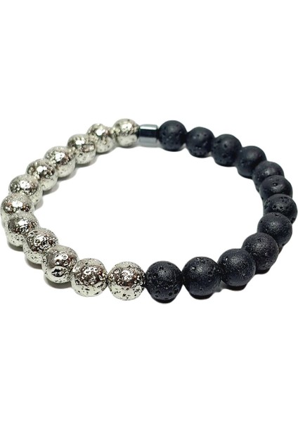 JTSS25DOB1559 Lav Hematit Gümüş Rengi Janti Doğaltaş Bileklik