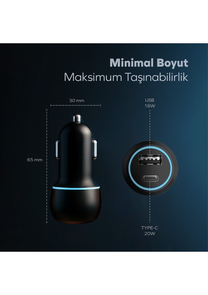 Araç Şarj Aleti Çakmaklık Type-C + USB Girişli 38W fırsatları