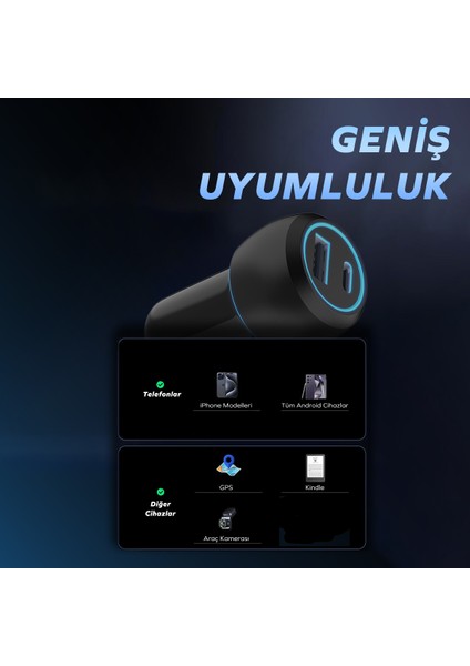 Araç Şarj Aleti Çakmaklık Type-C + USB Girişli 38W modelleri