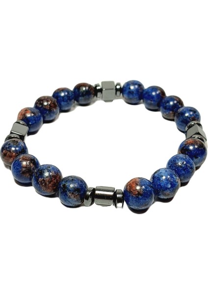 JTSS25DOB1554 Ceyt 10 mm Hematit Lacivert Janti Doğaltaş Bileklik