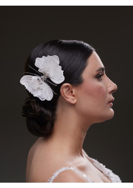 Kelebek Modeli Dantel ve Incili Gelin Saç Aksesuarı fiyatları
