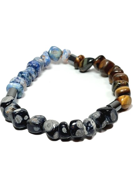 JTSS25DOB1527 Kaplangözü Sodalit Akik Hematit Çok Renkli Janti Doğaltaş Bileklik