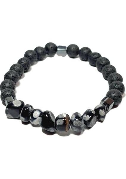 JTSS25DOB1538 Akik Lav Hematit Siyah Janti Doğaltaş Bileklik