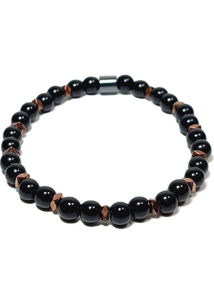 JTSS25DOB1526 Onyx Hematit Siyah Janti Doğaltaş Bileklik