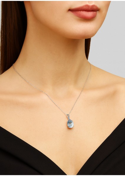 Gümüş Deniz Mavisi Zirkon Taşlı Damla Bayan Kolye fiyatları