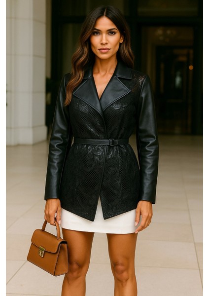 Manchester File Dantel Suni Deri Tasarım Ceket modelleri