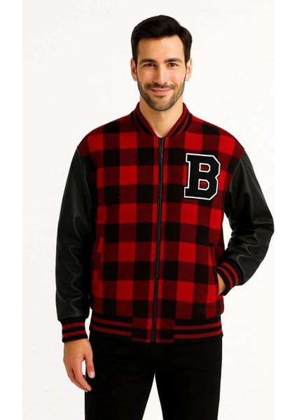 Kolları Suni Deri Içi Astarlı Oduncu Kolej Içi Ceket - Bordo