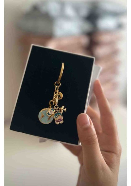 Iki Harfli Dünya Anahtarlık Gold Turkuaz