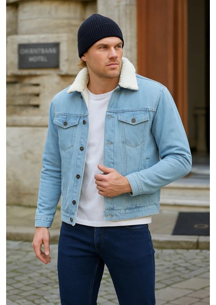 Erkek Peluş Kürklü Basic Salaş B.mavi Kot Ceket fiyatları