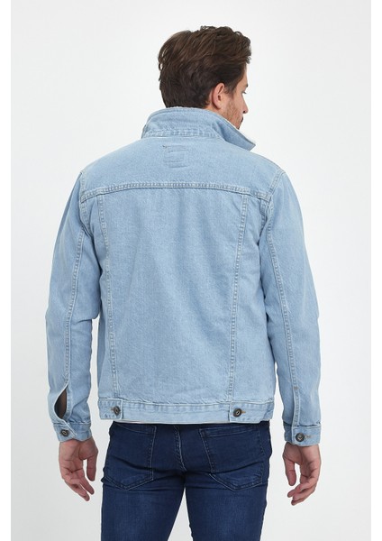 Erkek Peluş Kürklü Basic Salaş B.mavi Kot Ceket modelleri