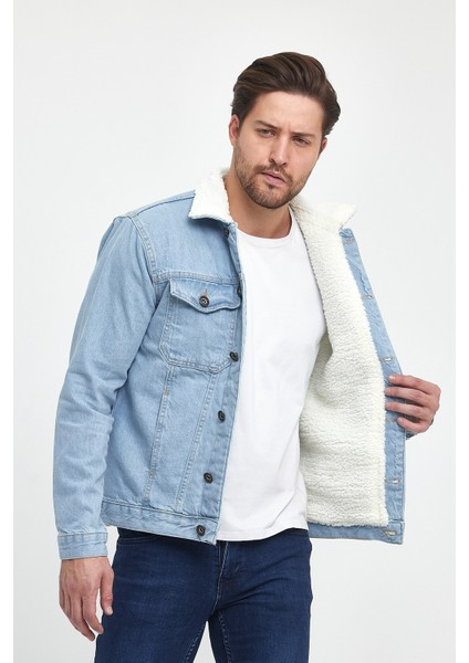 Erkek Peluş Kürklü Basic Salaş B.mavi Kot Ceket fırsatları