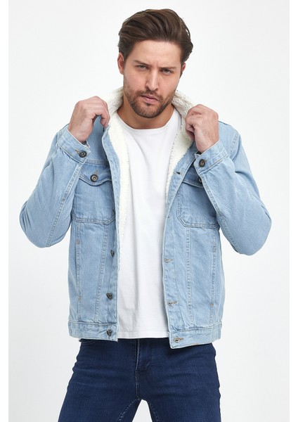 Erkek Peluş Kürklü Basic Salaş B.mavi Kot Ceket indirimleri