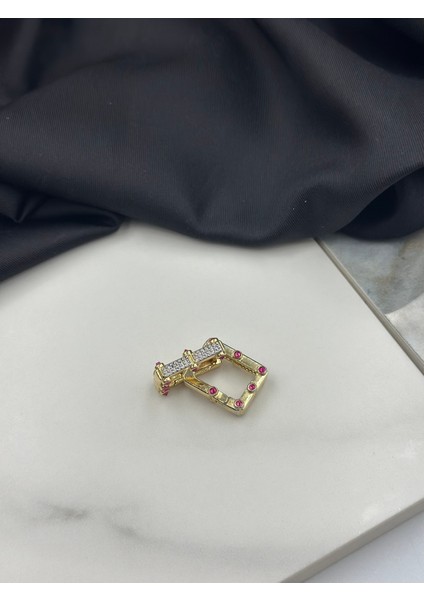 Gold Fuşya Taş Detaylı Şık Tasarım Halka Çelik Küpe modelleri