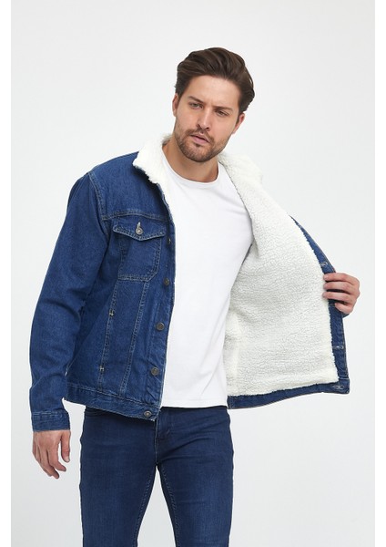 Erkek Peluş Kürklü Basic Salaş Mavi Kot Ceket fırsatları