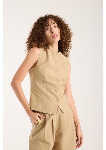 Vizon Kadın Dokuma Yelek-Pantolon Takım