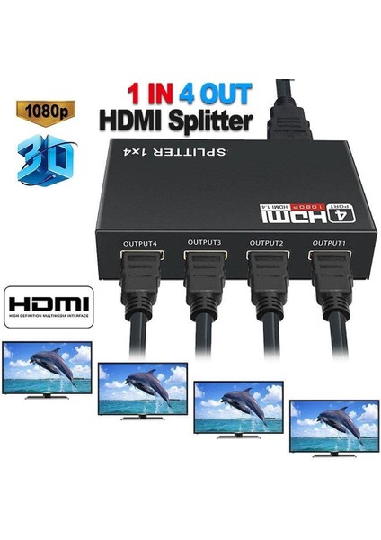 4 Port HDMI Splitter | 4K UHD Full Hd 1080P Monitör Çoklayıcı Adaptör