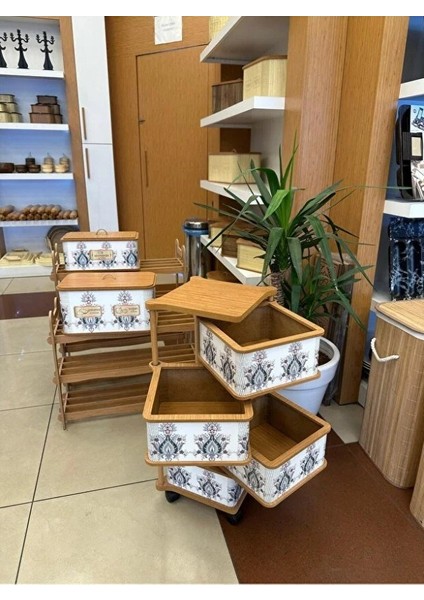 Ahşap Kare Sebzelik 4 Katlı Yana Açılır Desenli Patates Soğan Tekerlekli Sebzelik fiyatları