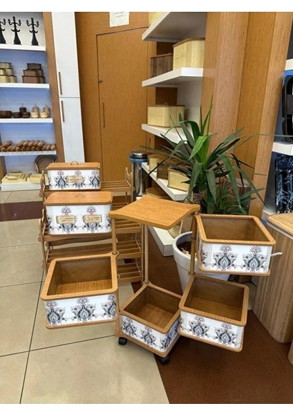 Ahşap Kare Sebzelik 4 Katlı Yana Açılır Desenli Patates Soğan Tekerlekli Sebzelik modelleri