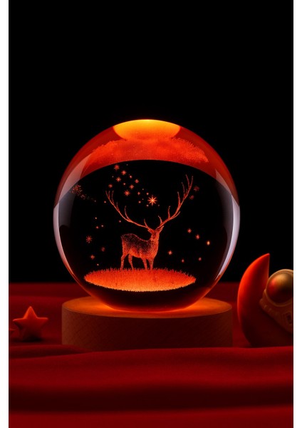 3D Kristal Küre Geyik Figürlü LED Işıklı Gece Lambası Usb'li Ahşap Standlı Dekoratif Rgb LED fiyatları