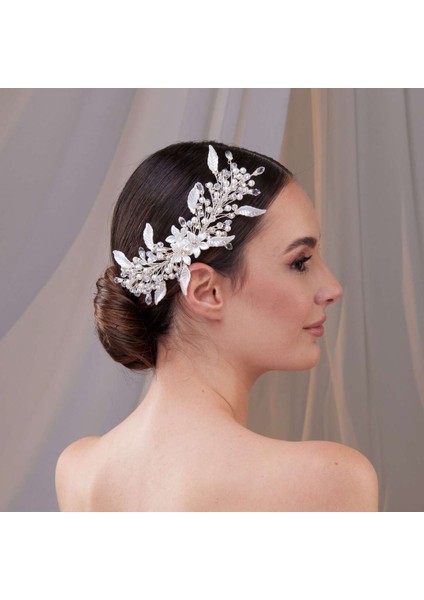 Inci ve Kristal Yaprak Detaylı Gelin Saç Aksesuarı – Düşük Topuz Için Zarif Tasarım indirimleri