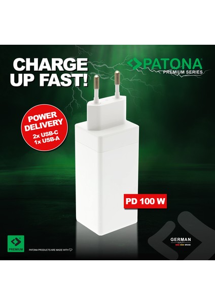 Premium 100W Gan Şarj Adaptörü (2xusb-C + 1xusb-A) + 100W E-Marker Usb-C Kablo (1m) Set – Hızlı Şarj, Laptop ve Telefon Uyumlu