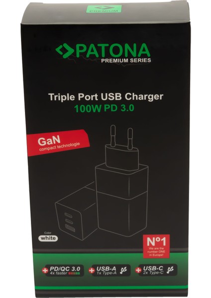 Premium 100W Gan Şarj Adaptörü (2xusb-C + 1xusb-A) + 100W E-Marker Usb-C Kablo (1m) Set – Hızlı Şarj, Laptop ve Telefon Uyumlu