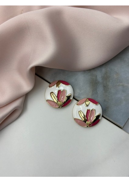 Pembe Mineli Çiçek Figürlü Tasarım Küpe fiyatları