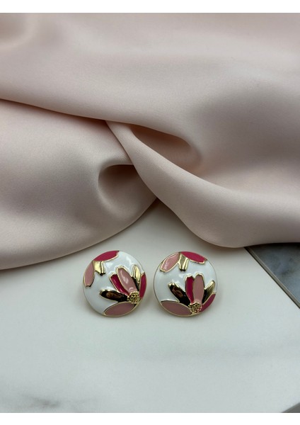 Pembe Mineli Çiçek Figürlü Tasarım Küpe modelleri
