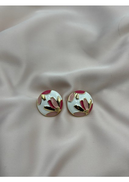 Pembe Mineli Çiçek Figürlü Tasarım Küpe fırsatları