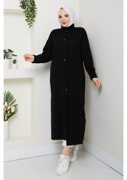 Kadın Düğme Kapamalı Boğaz Detaylı Triko Hırka -PMK441