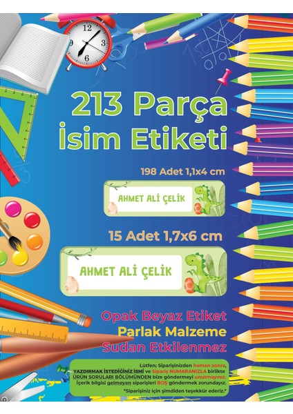 Okul Etiketi Kalem Defter Etiketi, Şirin Dinazor - 213 Adet Opak Sticker