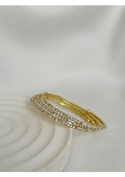 Taşlı Su Yolu Esnek Çok Katlı Şık Bileklik Altın Gümüş Renk Sevgiliye Kız Arkadaşa Hediye Kutulu