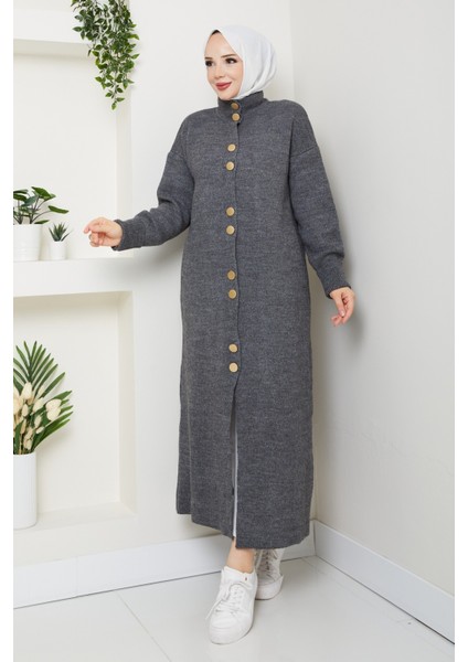 Kadın Düğme Kapamalı Boğaz Detaylı Triko Hırka -PMK441