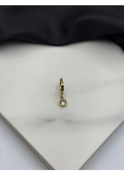 3'lü Gold Altın Renk Nazar Boncuğu Detaylı Zirkon Taşlı Tasarım Sallantılı Çelik Küpe