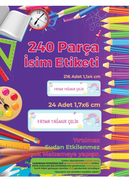 Okul Etiketi, Kalem Defter Etiketi, Gökkuşağı Etiketi - 240 Adet Folyo Sticker modelleri