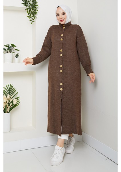 Kadın Düğme Kapamalı Boğaz Detaylı Triko Hırka -PMK441