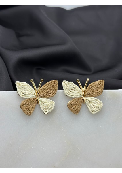 Kahve Tonları Kelebek Figürlü Tasarım Yaz Konseptli Küpe