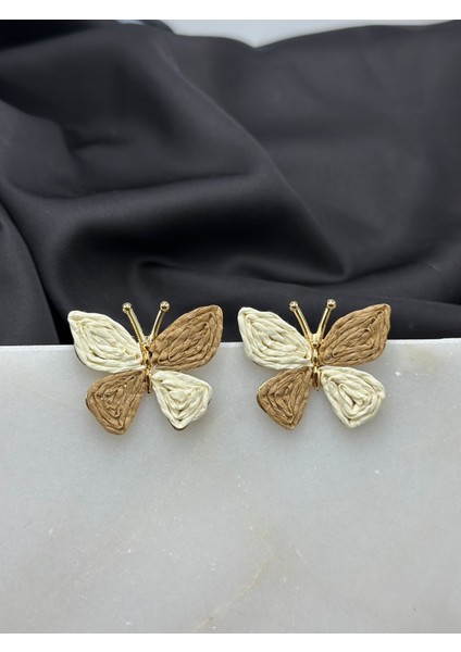 Kahve Tonları Kelebek Figürlü Tasarım Yaz Konseptli Küpe fiyatları